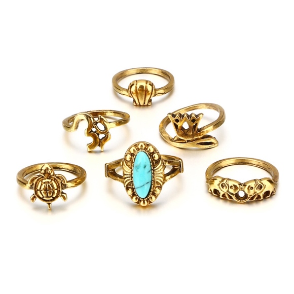Jewelry - Vintage Gold Chakra Natural Turquoise MIDI Rings